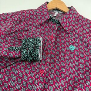 Cinch Button Down Shirt Womens S Pink Geometric Country Western Long Sleeve